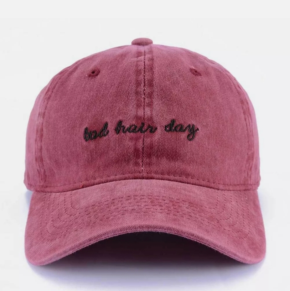 Poshabilities_ Accessories - Vintage Distressed Bad Hair Day Graphic Hat - Red